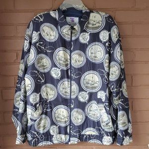 Oleg Cassini Vintage Silk Bomber Jacket Nautical L